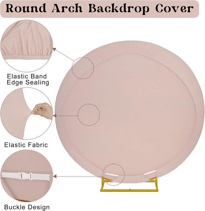 Skiennix 6.6ft Round Backdrop Stand - Stable Balloon Arch Frame with Cameo Brown Cover for Weddings & Events