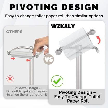 **Regine Switzerland Toilet Paper Holder - Brushed Nickel Free Standing Design with Stable Weighted Base**