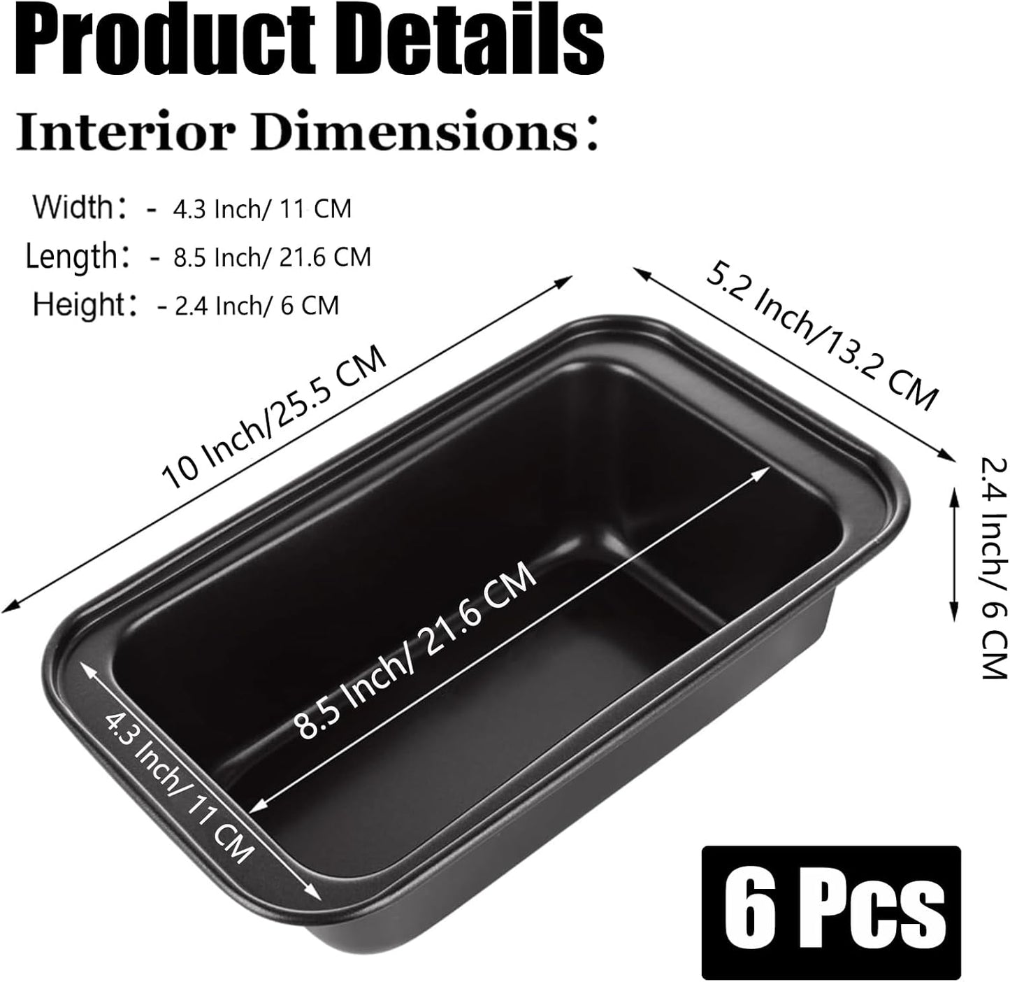 QTLCOHD 8" x 4" Non-Stick Carbon Steel Bread Loaf Pan - 6 Pack for Baking Homemade Bread