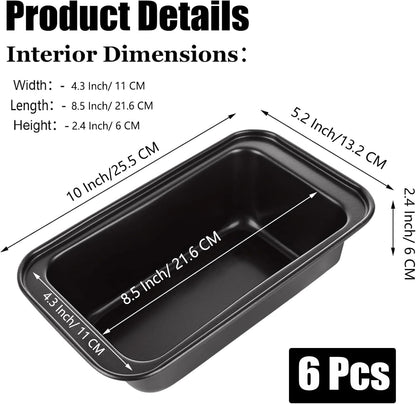 QTLCOHD 8" x 4" Non-Stick Carbon Steel Bread Loaf Pan - 6 Pack for Baking Homemade Bread
