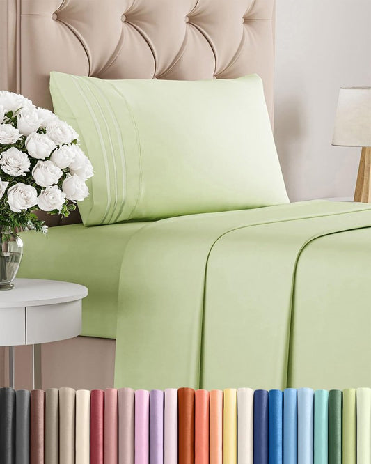 Twin XL Size 3 Piece Sheet Set - Comfy Breathable & Cooling Bed Sheets Set - Hotel Luxury Bedding for Women, Men, Kids, Teens, Boys & Girls - Deep Pockets & Wrinkle Free - Oeko-Tex - Light Sage Green