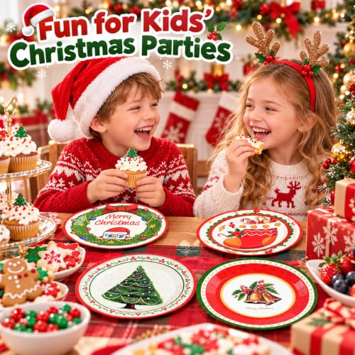 48Pcs Christmas Paper Plates 7 Inch Disposable Holiday Party Dinnerware
