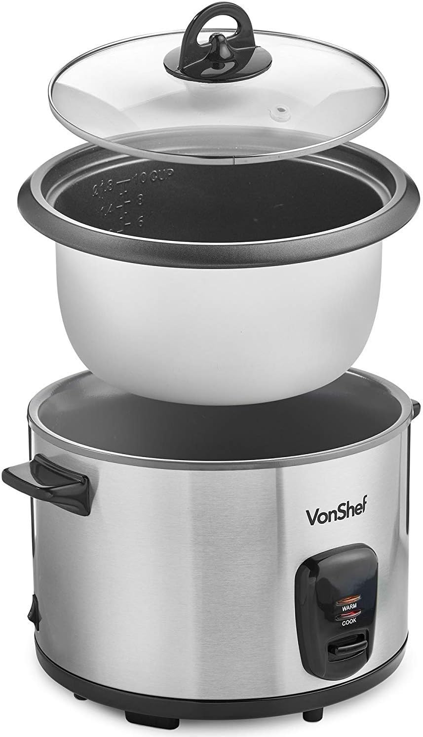 Vonshef 10-Cup Rice Cooker - Non-Stick Stainless Steel with Dynastar Adapters | 220V 240V