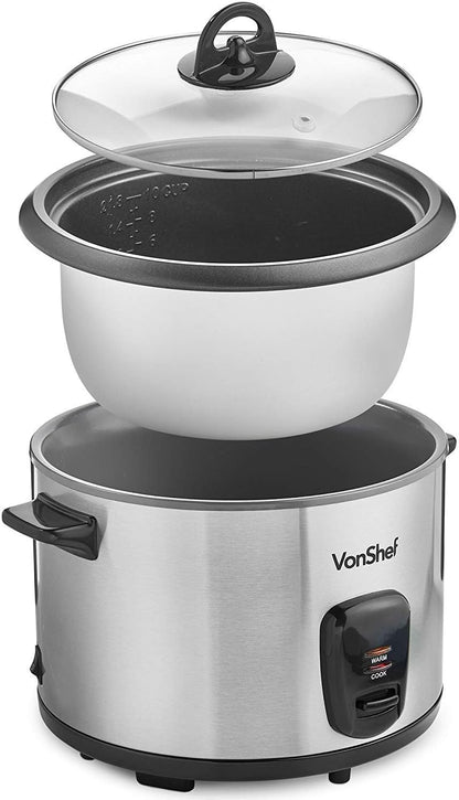 Vonshef 10-Cup Rice Cooker - Non-Stick Stainless Steel with Dynastar Adapters | 220V 240V