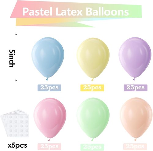 Bezente Pastel Balloons - 150 Pack 5-Inch Macaron Latex Helium Balloons for Spring Celebrations