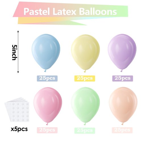 Bezente Pastel Balloons Latex Party Balloons - 150 Pack 5 inch Spring Macaron Helium Balloons for Birthday Bridal Shower Wedding Rainbow Party Decorations