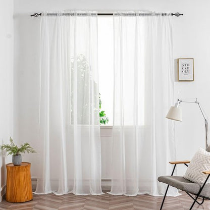 Ivory White Sheer Curtains 92 Inches Long, 2 Panels Set, Light Filtering Rod Pocket Window Drapes, Elegant Semi-Transparent Curtain Panels for Living Room, Bedroom, Each 50" W x 92" L