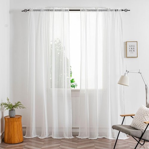 Ivory White Sheer Curtains 92 Inches Long, 2 Panels Set, Light Filtering Rod Pocket Window Drapes, Elegant Semi-Transparent Curtain Panels for Living Room, Bedroom, Each 50" W x 92" L