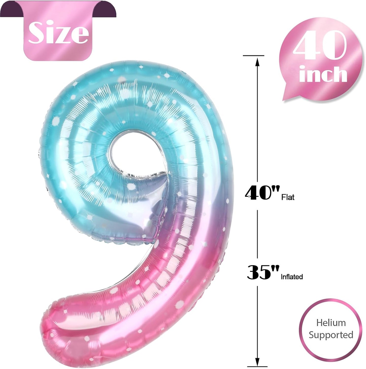 Starry Sky 40-Inch Number 9 Foil Balloon - Giant 9th Birthday Party Decoration for Kids