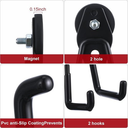 Landhoow Heavy-Duty Magnetic Hooks - 6 Pcs Strong Storage Utility Hangers with Anti-Slip Rubber Coating | Black