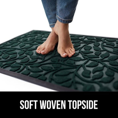 GORILLA GRIP 100% Waterproof All-Season WeatherMAX Doormat 35x23, US Designed Natural Rubber, Stain and Fade Resistant, Low Profile Indoor Outdoor Door Mats, Easy Clean Patio Mat, Moss Vine Leaves