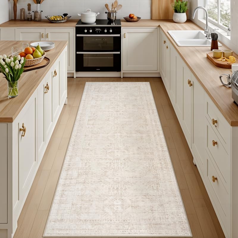 Beige Washable Runner Rug 2.6x8 Feet Hallway Carpet Non Slip Home Decor