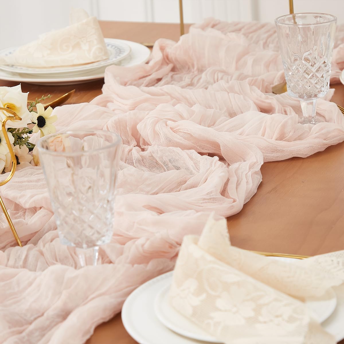 Regine Switzerland Cheesecloth Table Runner - Dusty Pink 120 Inch for Boho Rustic Decor
