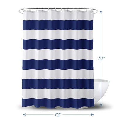 AmazerBath Navy Blue Shower Curtain Stripes, 72" W x 72" H Blue and White Shower Curtain, Fabric Shower Curtains for Bathroom with 2 Heavy Stones, Water Repellent