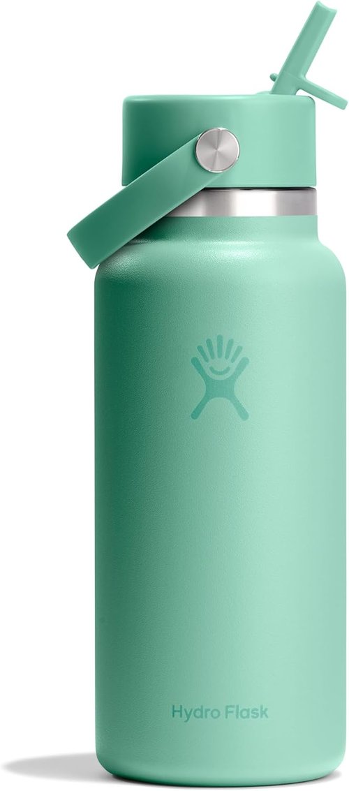 Hydro Flask Water Bottle - Insulated Stainless Steel - 32 Oz Wide Mouth with Flex Straw Lid in Mermaid Green
