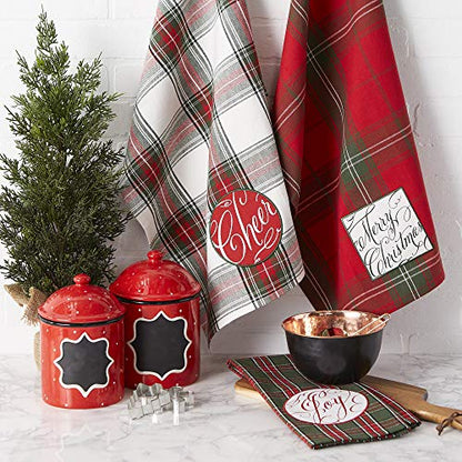 Holiday Kitchen Towels Embroidered Dish Towel Set 3 Pieces - Joyful Wishes 18x28