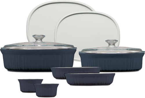 CorningWare 10-Piece Ceramic Bakeware Set - Chip & Crack Resistant | Microwave, Oven, Dishwasher Safe - French Navy