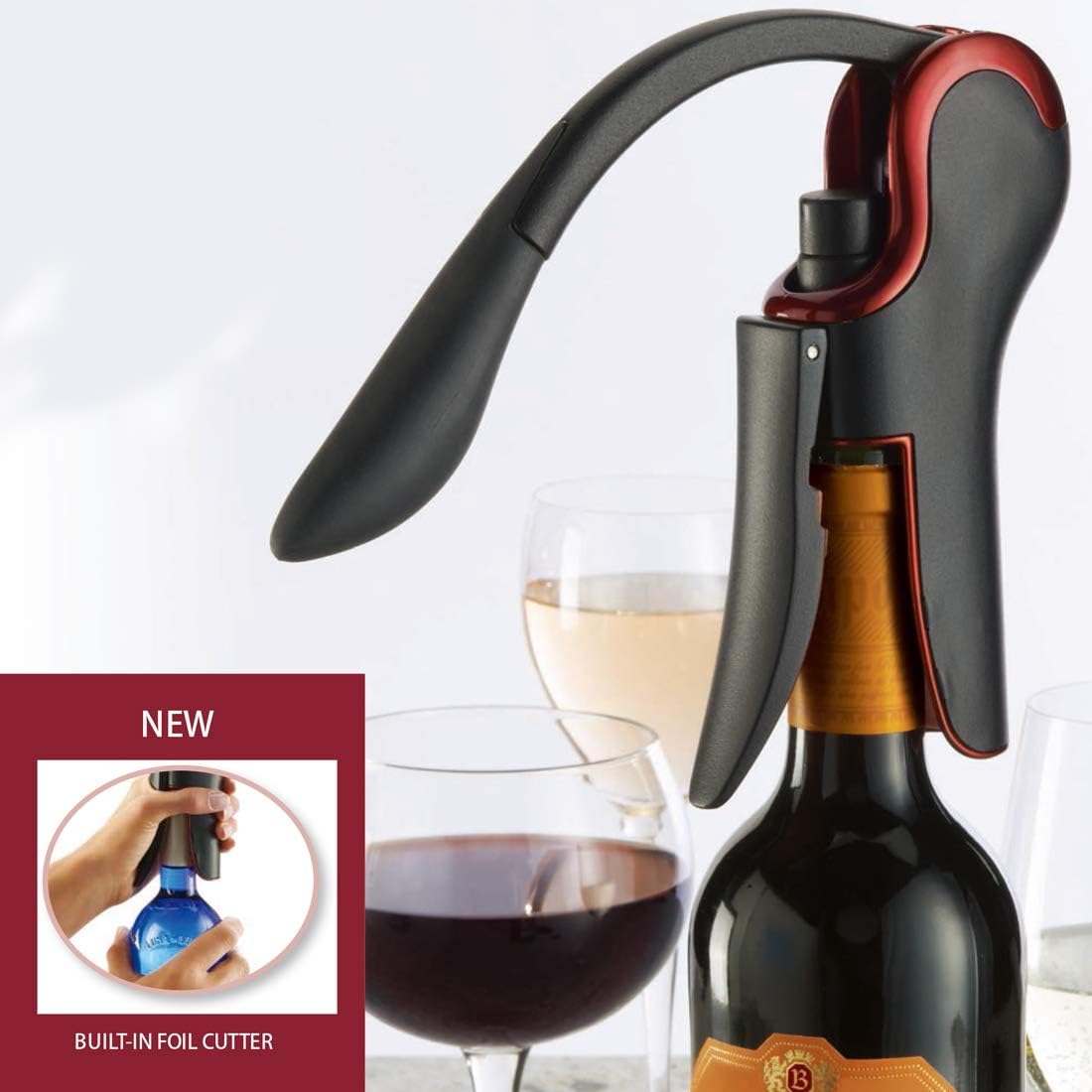 Wine Opener Compact Vertical Corkscrew Wine Bottle Opener with Built-in Foil Cutter