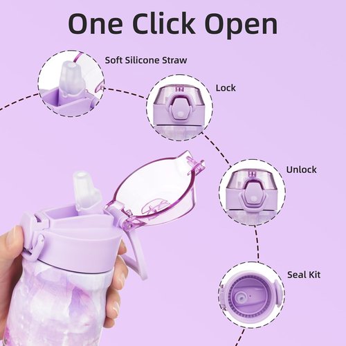 BJPKPK Stainless Steel Insulated Water Bottle - 14oz Reusable Thermal Flask with Straw Lid | Keeps Drinks Hot & Cold, Dawn