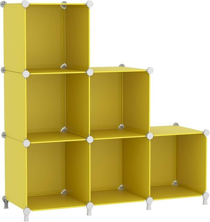 AWTATOS Cube Storage Organizer - 6 Cube DIY Stackable Bookshelf for Bedroom & Home - Yellow