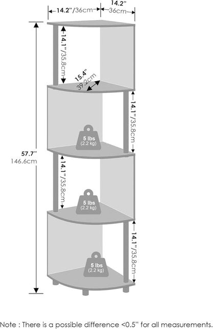 Furinno 4-Tier Bookshelf - Zigzag Corner Design | Espresso/Black | Perfect for Living Room, Bedroom, Home Office