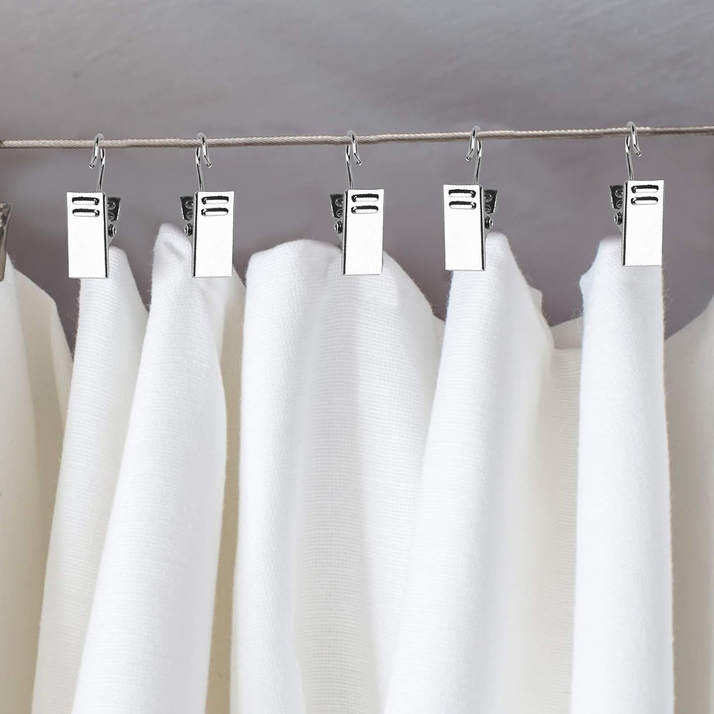 Skiennix 50 PCS Heavy Duty Curtain Hooks - Stainless Steel Clips for Home Decor & Art Display (Silver)