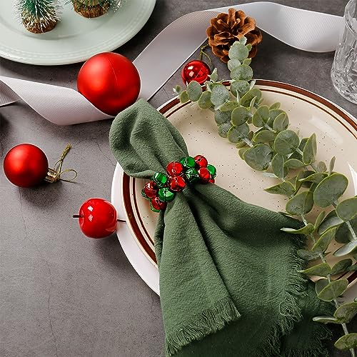 Christmas Bell Napkin Rings Set of 6 - Green and Red Metal Buckle Decoration
