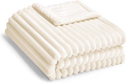 Skiennix Soft Fleece Baby Blanket - Ultra Cozy & Lightweight | Reversible Stripes, 30x40 Inch, Cream