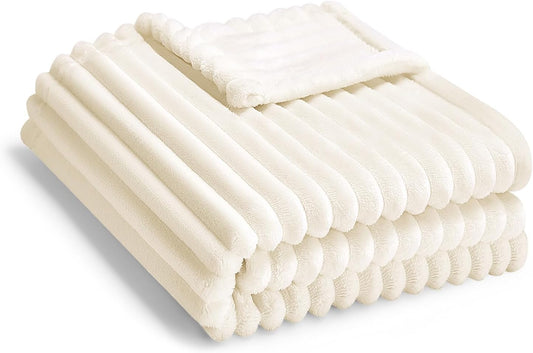 Skiennix Soft Fleece Baby Blanket - Ultra Cozy & Lightweight | Reversible Stripes, 30x40 Inch, Cream