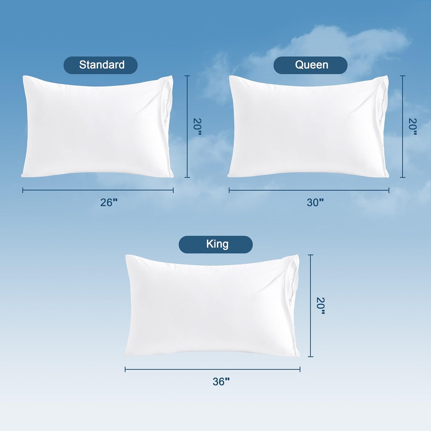NTBAY Waterproof Pillow Protectors - Super Soft Zippered Cases | 20x26 Inches Pure White, 4 Pack