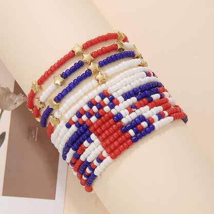 Pingyongchang Beaded Stretch Bracelets - Patriotic Red, White & Blue Multilayer Bangles for Men & Women | Perfect Independence Day Gifts
