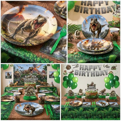 Dinosaur Party Decorations Serve 24 - Birthday Party Supplies Including Plates, Balloons & Banner