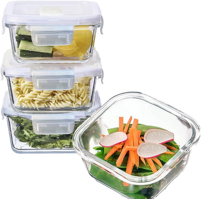 Skiennix 2-Cup Square Glass Food Storage Containers - Airtight, Leak-Proof, BPA-Free | 16oz Meal Prep Bowls