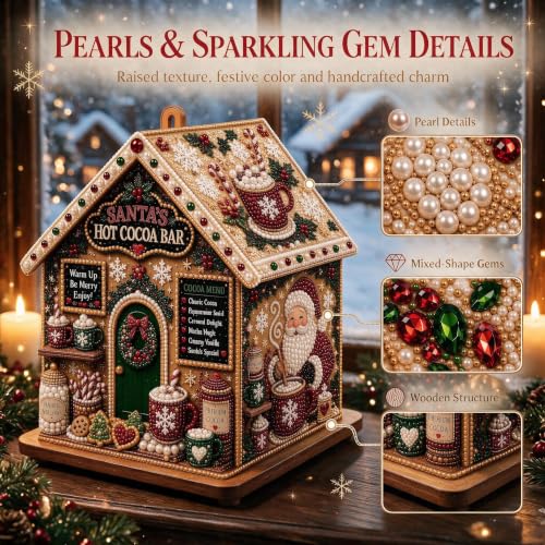3D Christmas House Diamond Art Kit for Adults with Pearl Beads - Santa Variation
