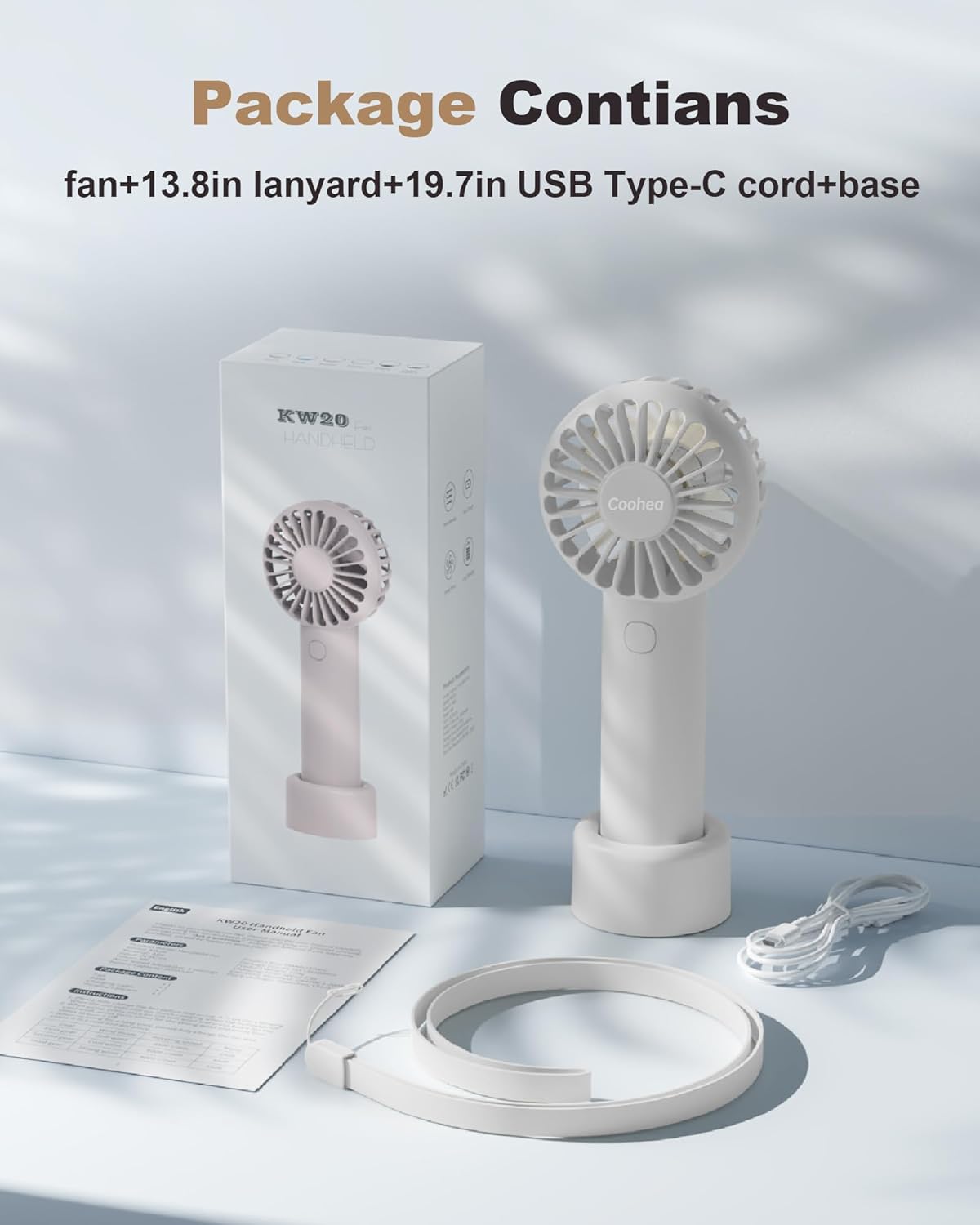 Skiennix Mini Handheld Fan - USB Rechargeable, 3-Speed Portable Design for Travel & Makeup - White