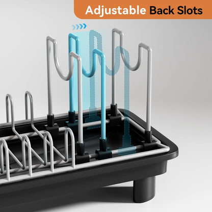 Small Dish Drying Rack by [Brand Name] - Compact Kitchen Drainer with Adjustable Back Slots | Space-Saving Black Design