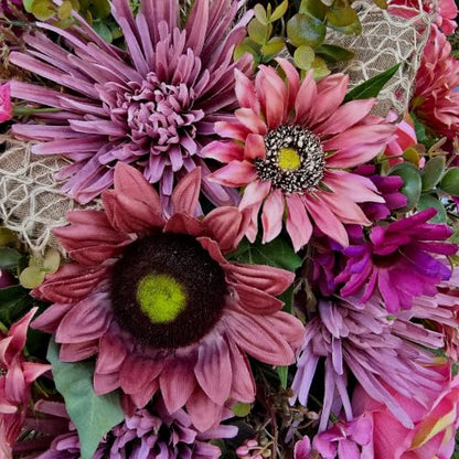 Fall Door Swag for Front Door Wreath Autumn Porch Decor Mauve Sunflower Chrysanthemum Rose Mix