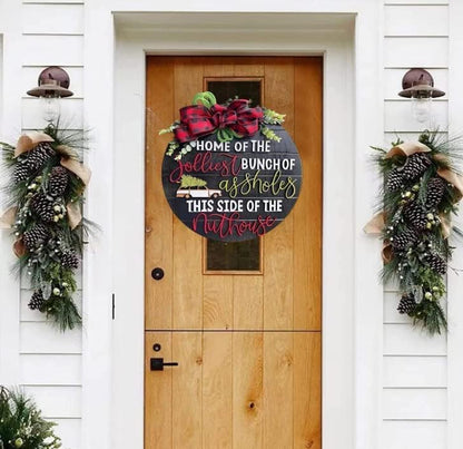Christmas Wooden Wreath Sign with Holiday Decor - Variation A