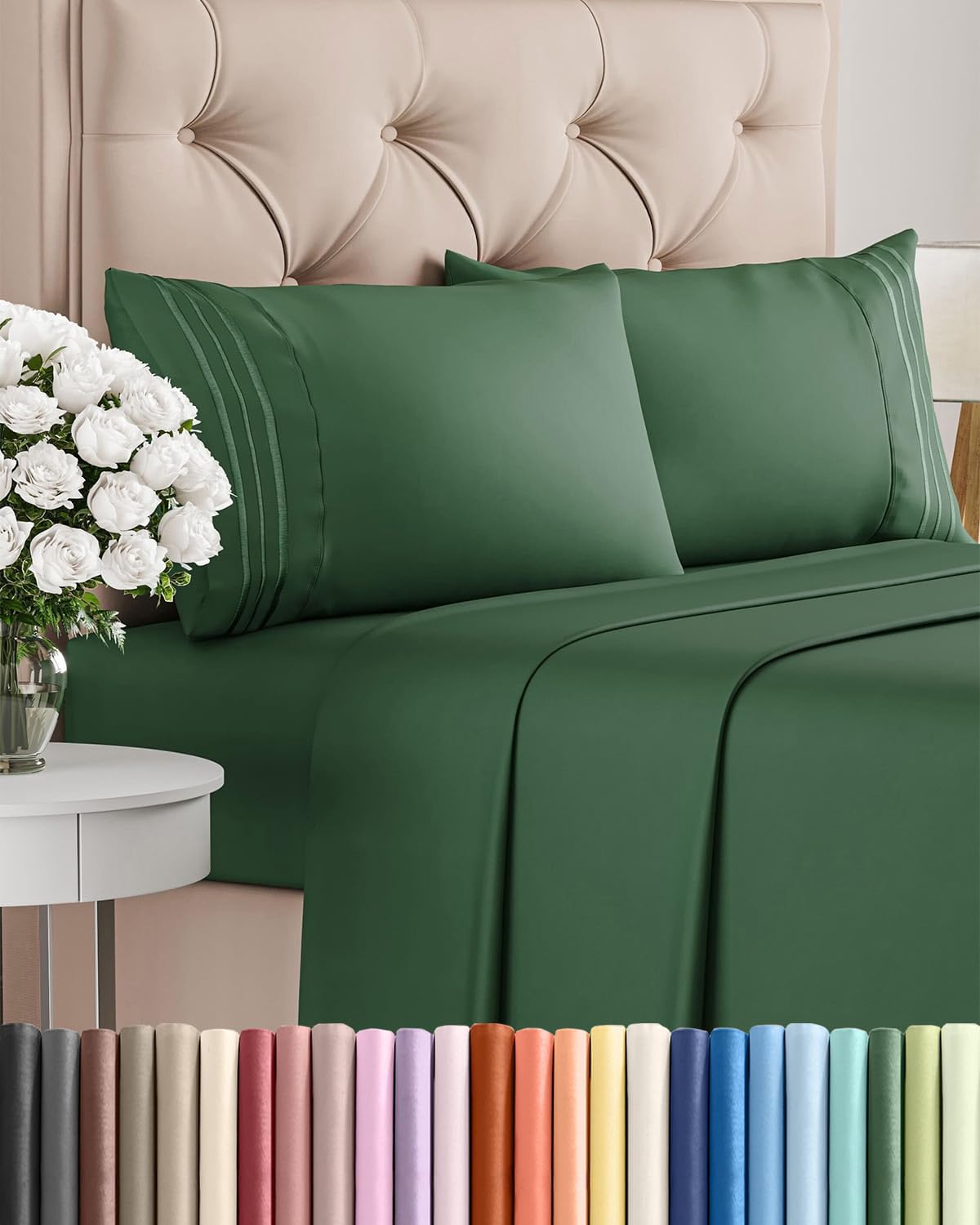 Skiennix Full Size 4-Piece Sheet Set - Comfy Cooling Bed Sheets | Hotel Luxury Bedding in Emerald Green