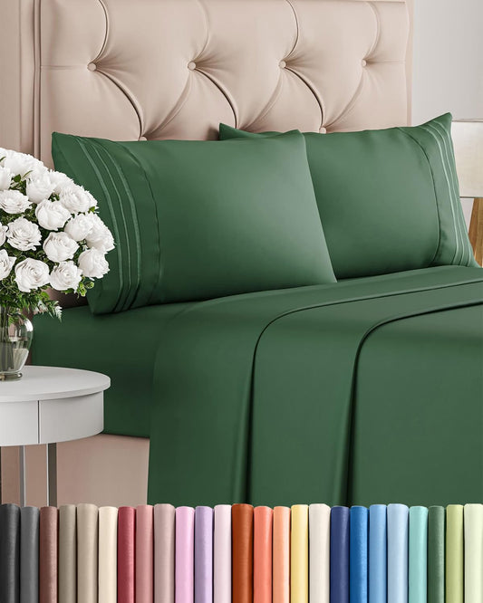 Skiennix Full Size 4-Piece Sheet Set - Comfy Cooling Bed Sheets | Hotel Luxury Bedding in Emerald Green
