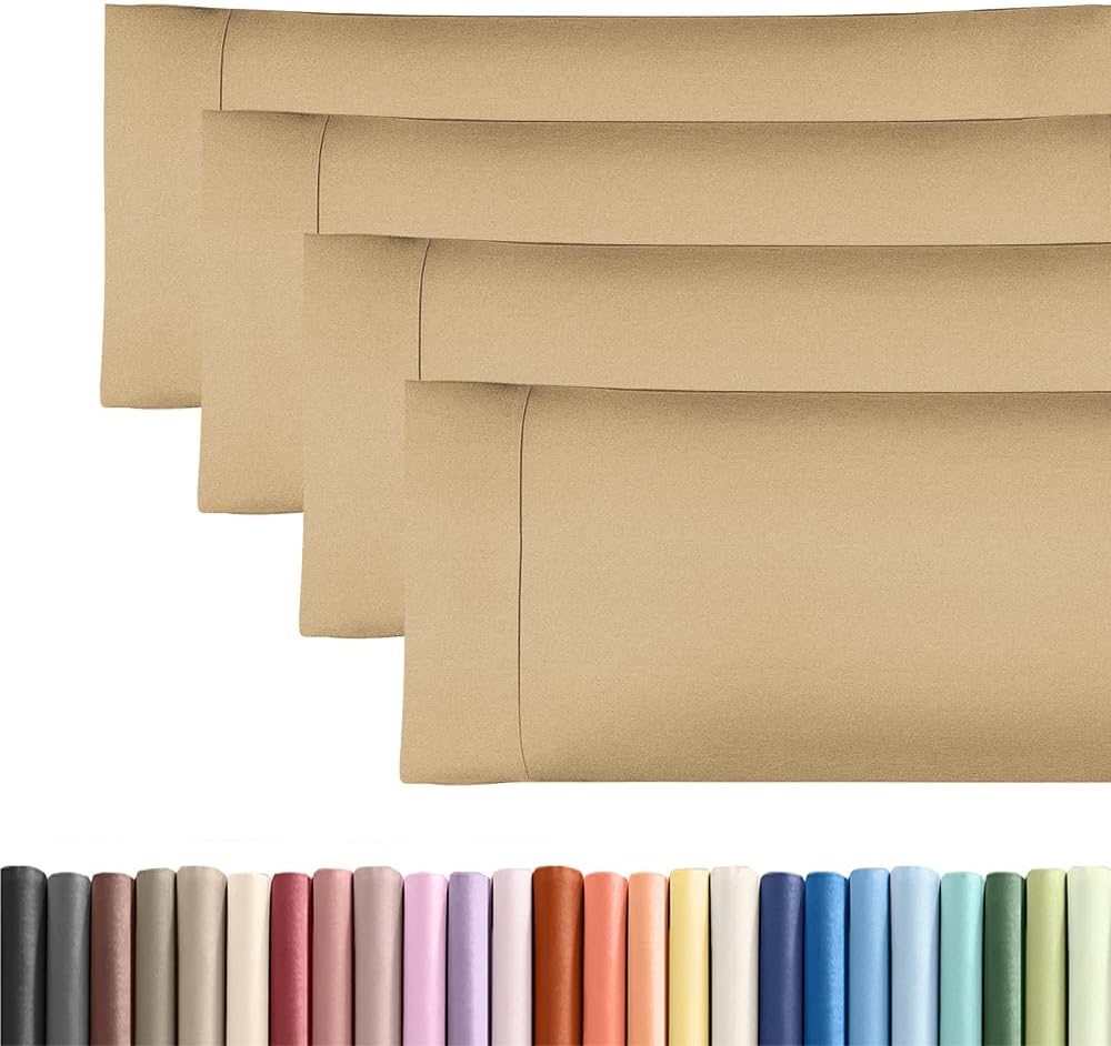 Skiennix Body Pillowcases Set of 4 | Soft, Breathable 20x54 Pillow Covers for Side Sleepers - Machine Washable, Fade-Free (Heathered Tan)