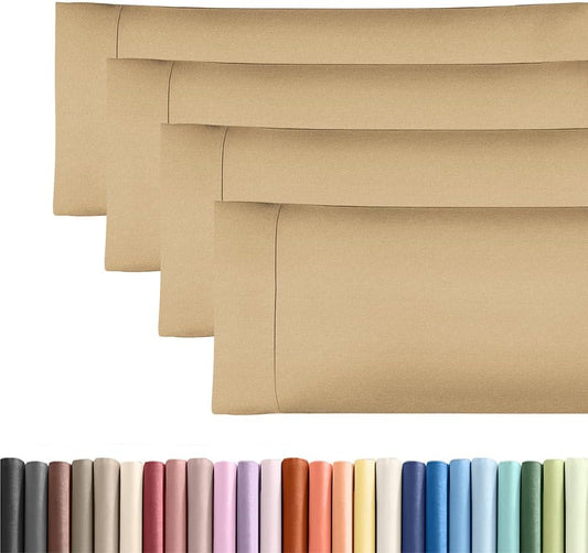 Skiennix Body Pillowcases Set of 4 | Soft, Breathable 20x54 Pillow Covers for Side Sleepers - Machine Washable, Fade-Free (Heathered Tan)