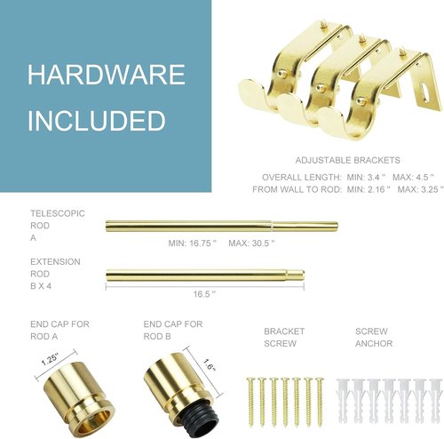 Byondeth Curtain Rods - Adjustable 16 to 88 Inches | 1 Inch Diameter with Elegant Gold Aluminium Finials