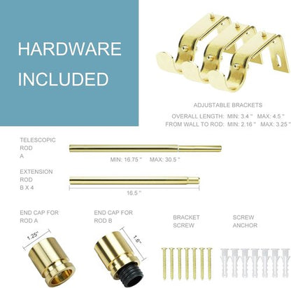 Byondeth Curtain Rods - Adjustable 16 to 88 Inches | 1 Inch Diameter with Elegant Gold Aluminium Finials