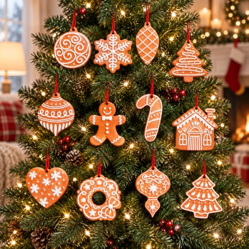 Christmas Tree Ornaments Gingerbread Style Set - 24 Pcs Holiday Decorations
