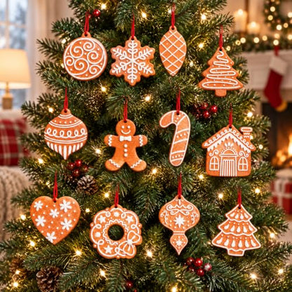 Christmas Tree Ornaments Gingerbread Style Set - 24 Pcs Holiday Decorations