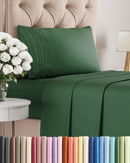 Comfy Twin Size 3-Piece Sheet Set by [Brand Name] - Breathable, Cooling Hotel Luxury Bedding - Deep Pockets, Soft, Wrinkle-Free - Emerald Green