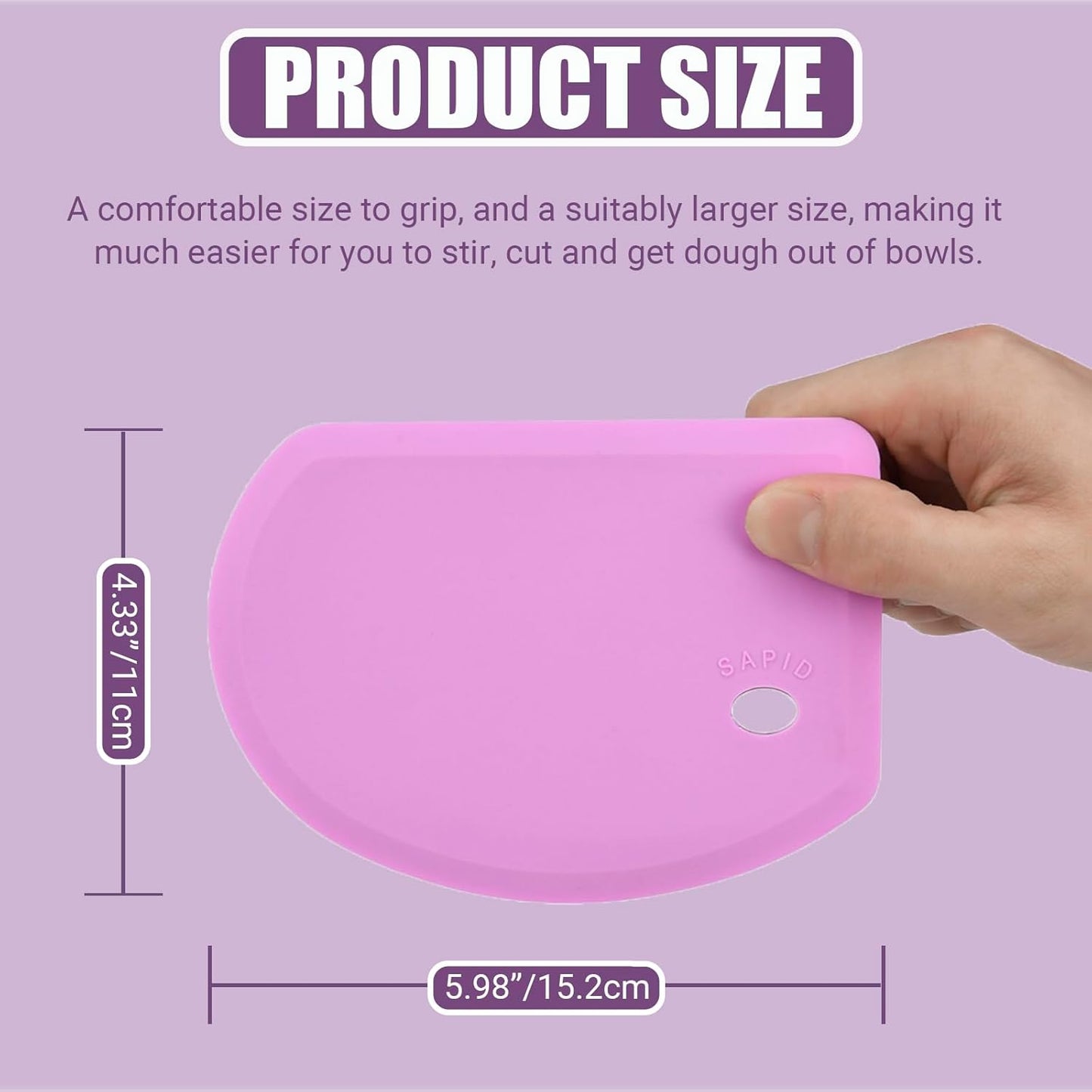 Sapid Silicone Bowl Scraper - Flexible Curved Edge for Baking | Food Grade Dough Scraper (5.98"×4.3", Purple)