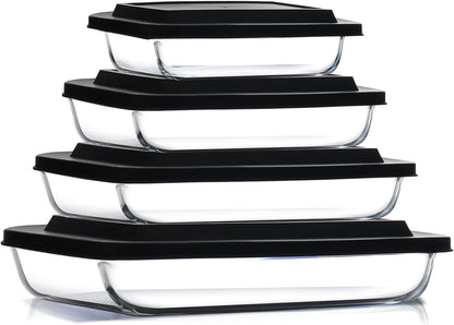 Nestl 8pc Glass Baking Dishes Set - Leakproof Oven & Microwave Safe Food Storage Containers | 9x13 Lasagna Pan