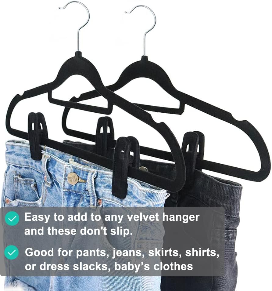 TOFIIGREM Velvet Hangers - 40 PCS Black Clips for Pants, Skirts & Baby Clothes | Durable & Non-Slip